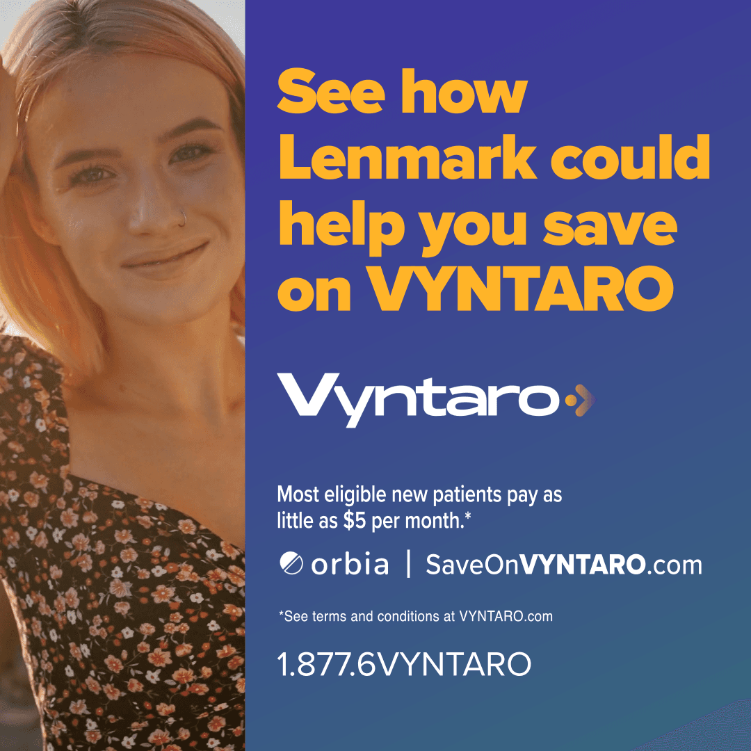 VYNTARO savings end card with the patient offer and terms